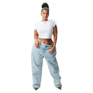 GOOD AMERICAN Baggy Tapered Jeans 2/26 Light Exc Cond Tall Worthy (33.75" ins.)